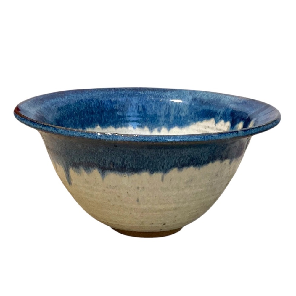 Handmade Alatoria Studio Pottery Drip Glazed Blue & White Signed Decorative Bowl